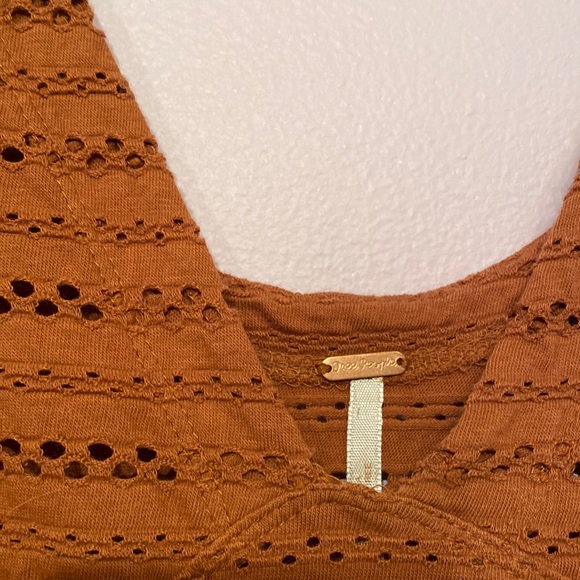 Free People Copper Burnt Orange V-neck Stretchy Long Sleeves Printed Design Top - Picture 5 of 10